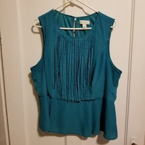 Teal colored fringe peplum shirt